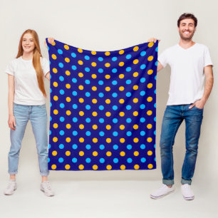 Navy Blue Yellow Cyan Polka Dots Design  Fleece Blanket