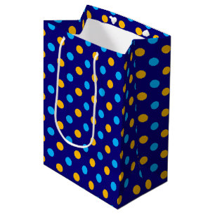 Navy Blue Yellow Cyan Polka Dots Design  Medium Gift Bag