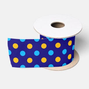 Navy Blue Yellow Cyan Polka Dots Design Satin Ribbon