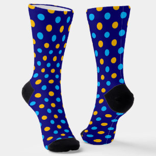 Navy Blue Yellow Cyan Polka Dots Design Socks