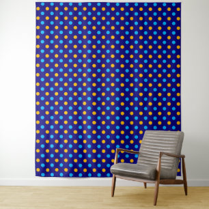 Navy Blue Yellow Cyan Polka Dots Design Tapestry