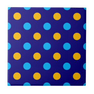 Navy Blue Yellow Cyan Polka Dots Design Tile