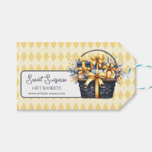 Navy Blue Yellow Gift Basket Gift Tags