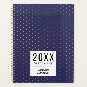 Navy Blue Yellow Gold Polka Dot Daily Planner
