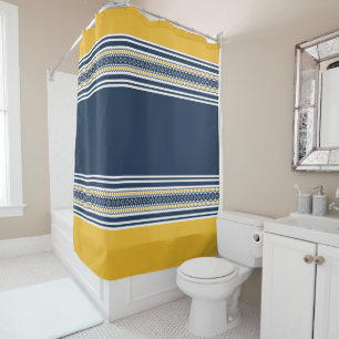 Navy Blue Yellow Gold White Patterned Stripes