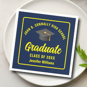 Navy Blue Yellow Graduate Custom Graduation Party Napkin