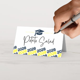 Navy Blue & Yellow Graduation Folding Label, Food Place Card