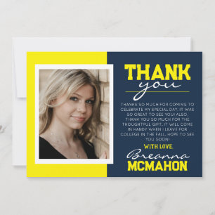 Navy Blue & Yellow Graduation Photo Thank You Card