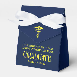 Navy Blue Yellow Medical School Graduation Party Favor Box