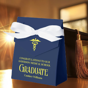 Navy Blue Yellow Medical School Graduation Party Favor Box