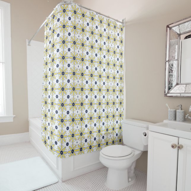 Navy Blue & Yellow Mediterranean Daisy Tile (In Situ)