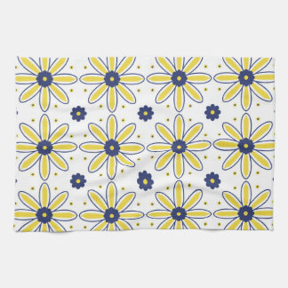 Navy Blue & Yellow Mediterranean Daisy Tile Kitchen Towel