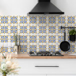 Navy Blue Yellow Mediterranean Stylish White Tile<br><div class="desc">Beautiful crisp fresh original modern Mediterranean style decorative ornament pattern in navy blue and yellow on a white background ceramic tile.</div>