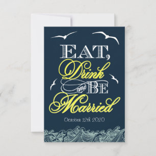 Navy Blue & Yellow Nautical Wedding RSVP Cards