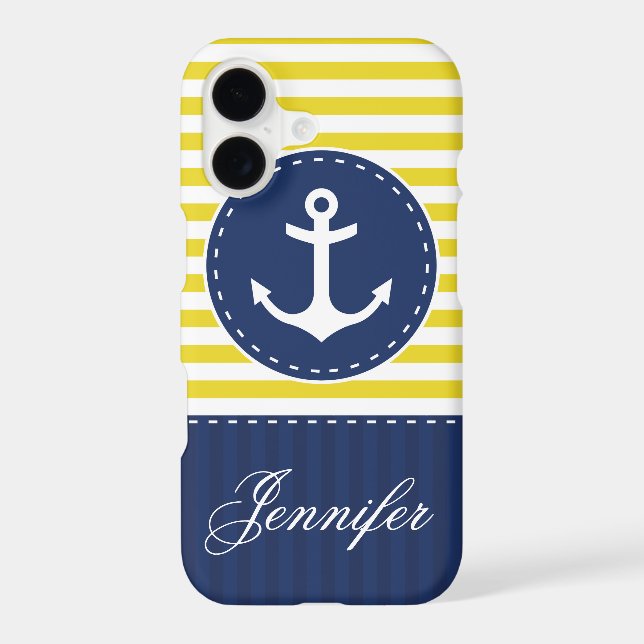 Navy Blue Yellow Pattern Anchor Customizable (Back)