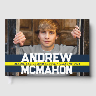 Navy Blue & Yellow Photo Graduation Personalized Guest Book