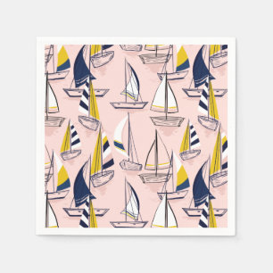 Navy Blue Yellow Sailboats on Pink Sea Party Napkin