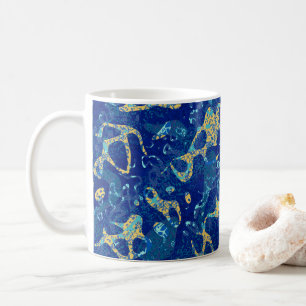 Navy Blue & Yellow Spotted Graphic Abstraction Coffee Mug