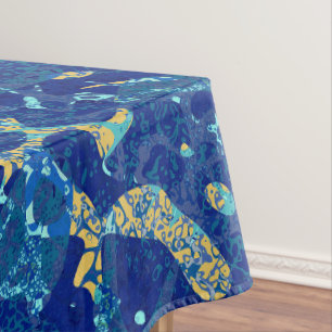 Navy Blue & Yellow Spotted Graphic Abstraction Tablecloth