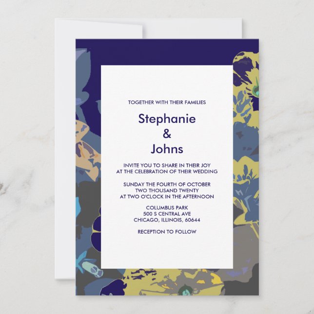 Navy Blue Yellow Wildflowers Floral Modern 2025 Invitation (Front)