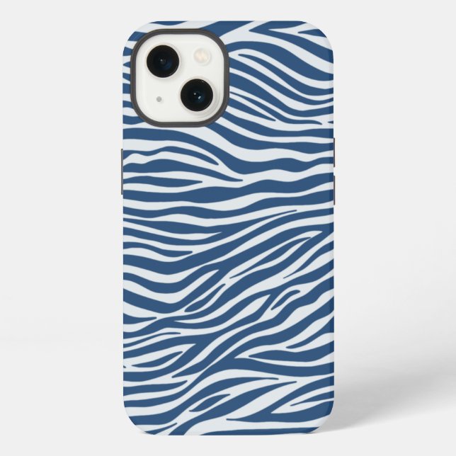 Navy Blue Zebra Animal Stripes Pattern iPhone Case (Back)