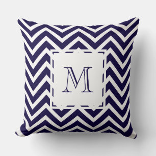 Navy blue Zigzag graphic chevron monogram Throw Pillow