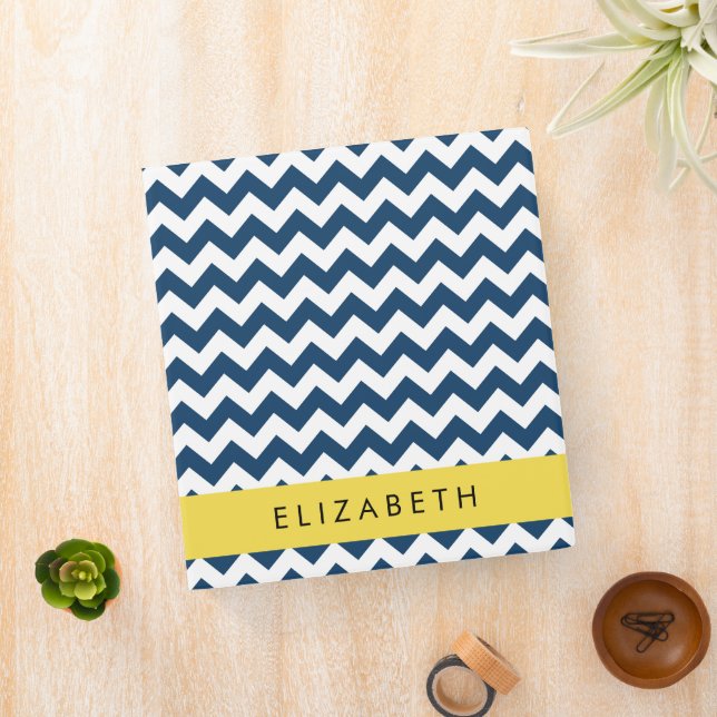 Navy Blue Zigzag, Navy Blue Chevron, Your Name Binder (In Situ)