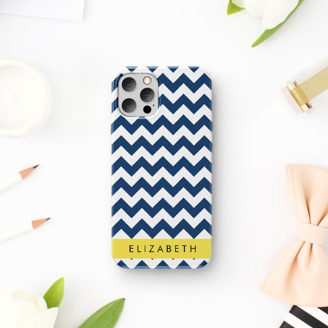 Navy Blue Zigzag, Navy Blue Chevron, Your Name Case-Mate iPhone Case (Creator Uploaded)
