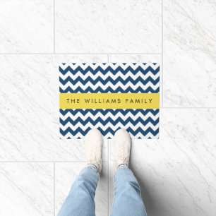 Navy Blue Zigzag, Navy Blue Chevron, Your Name Doormat