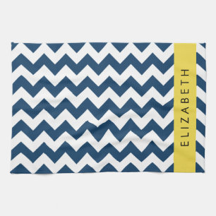 Navy Blue Zigzag, Navy Blue Chevron, Your Name Kitchen Towel