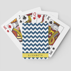 Navy Blue Zigzag, Navy Blue Chevron, Your Name Playing Cards