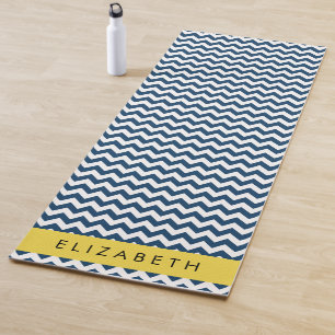 Navy Blue Zigzag, Navy Blue Chevron, Your Name Yoga Mat