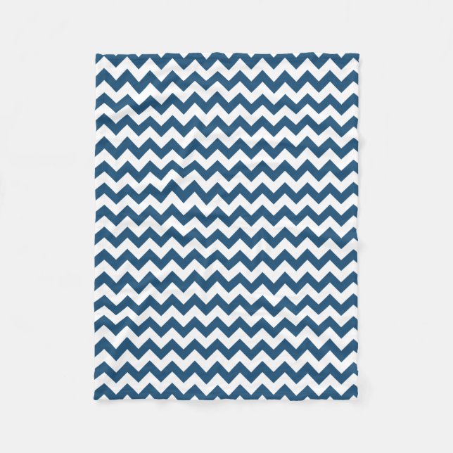 Navy Blue Zigzag Stripes Chevron Pattern Fleece Blanket (Front)