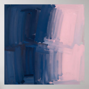 Navy Blush Abstract Brushstrokes Poster