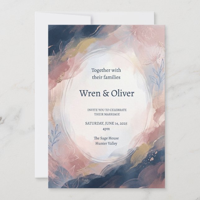 Navy Blush Abstract Wedding Invitation (Front)