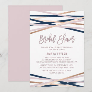 Navy Blush and Rose Gold Streamers Bridal Shower Invitation