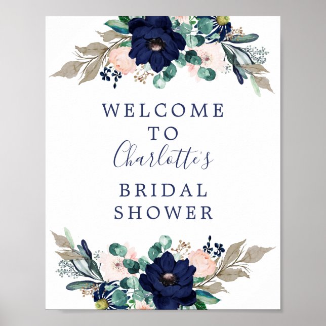 Navy & Blush Bridal Shower Welcome Sign (Front)