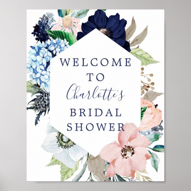 Navy & Blush Bridal Shower Welcome Sign (Front)