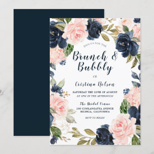 Navy & Blush Brunch & Bubbly Bridal Shower Invitation