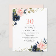 Navy & Blush Budget 30th Birthday Invitation