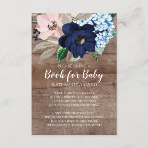 Navy & Blush Floral Baby Shower Book for Baby Enclosure Card