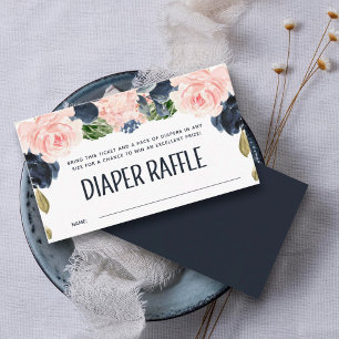 Navy Blush Floral Baby Shower Diaper Raffle Enclosure Card