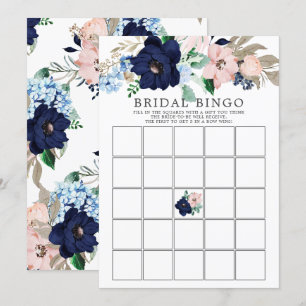 Navy & Blush Floral BINGO Bridal Shower Game Invitation