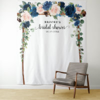 Navy Blush Floral Bridal shower Photo Backdrop