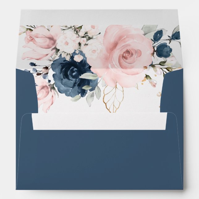 Navy blush floral elegant wedding envelope (Back (Bottom))