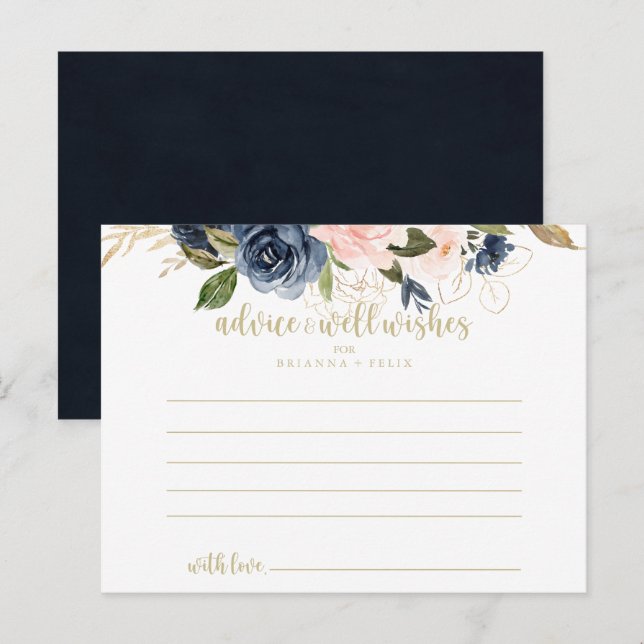 Navy Blush Floral Gold Wedding  Postcard (Front/Back)