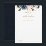 Navy Blush Floral Gold Wedding Well Wishes  Advice Card<br><div class="desc">This navy blush floral gold wedding well wishes advice card is perfect for a rustic wedding. The design features beautiful hand-painted dark blue, blue, navy, pink, blush, gold flowers and green foliage. These cards are perfect for a wedding, bridal shower, baby shower, graduation party & more. Personalize the cards with...</div>