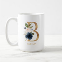 Navy Blush Floral Monogram Letter "B" Personalized