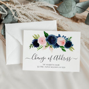 navy blush floral new home moving announcement