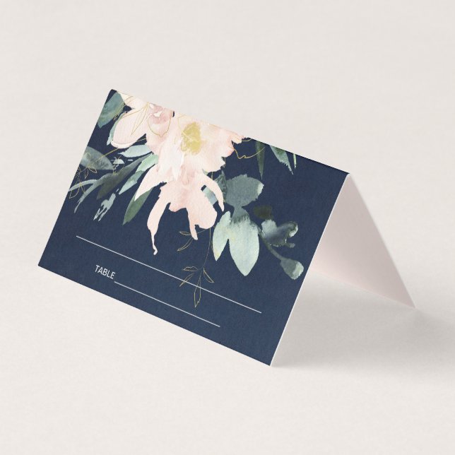 NAVY BLUSH FLORAL WATERCOLOR WEDDING PLACE CARDS (Front)